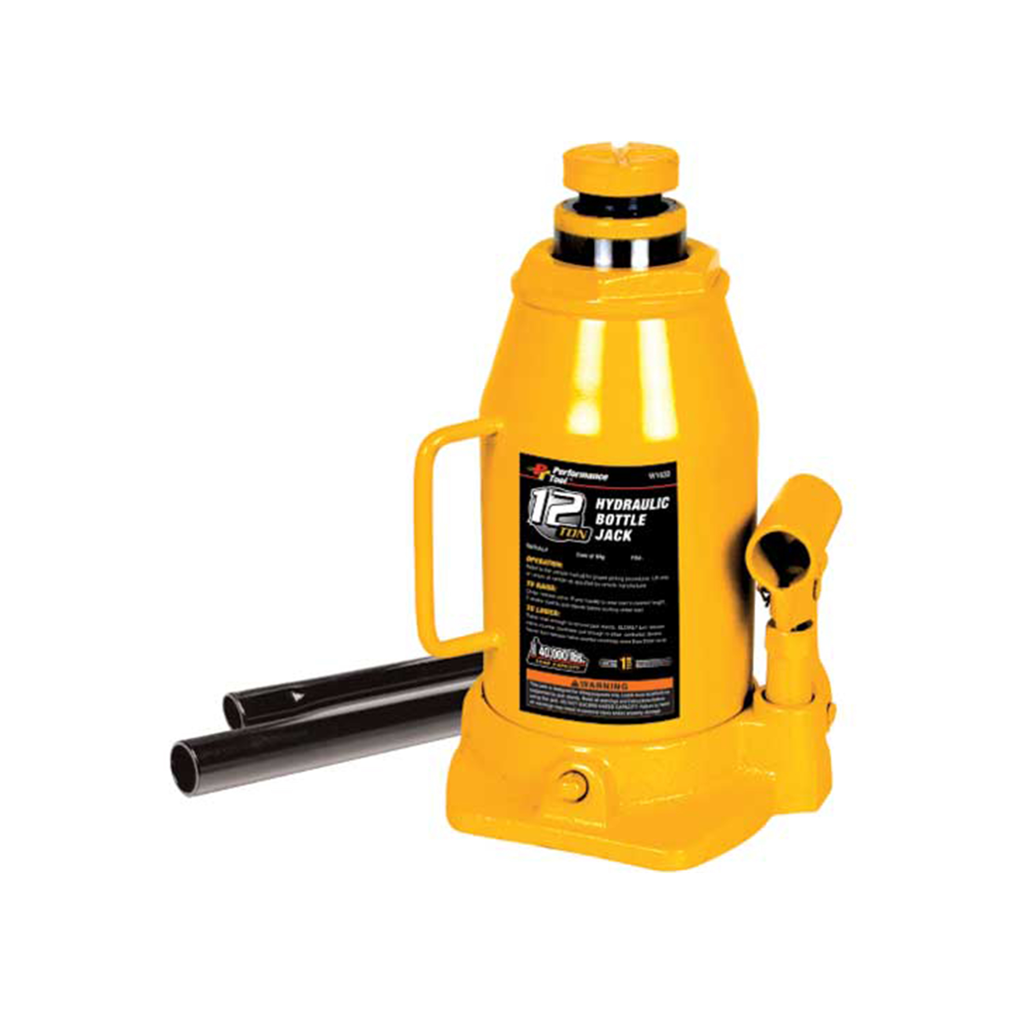 Performance Tool Hydraulic Bottle Jack — 20 Ton Capacity, Steel, Oversized Base, Carry Handle, Model# PRTW1633